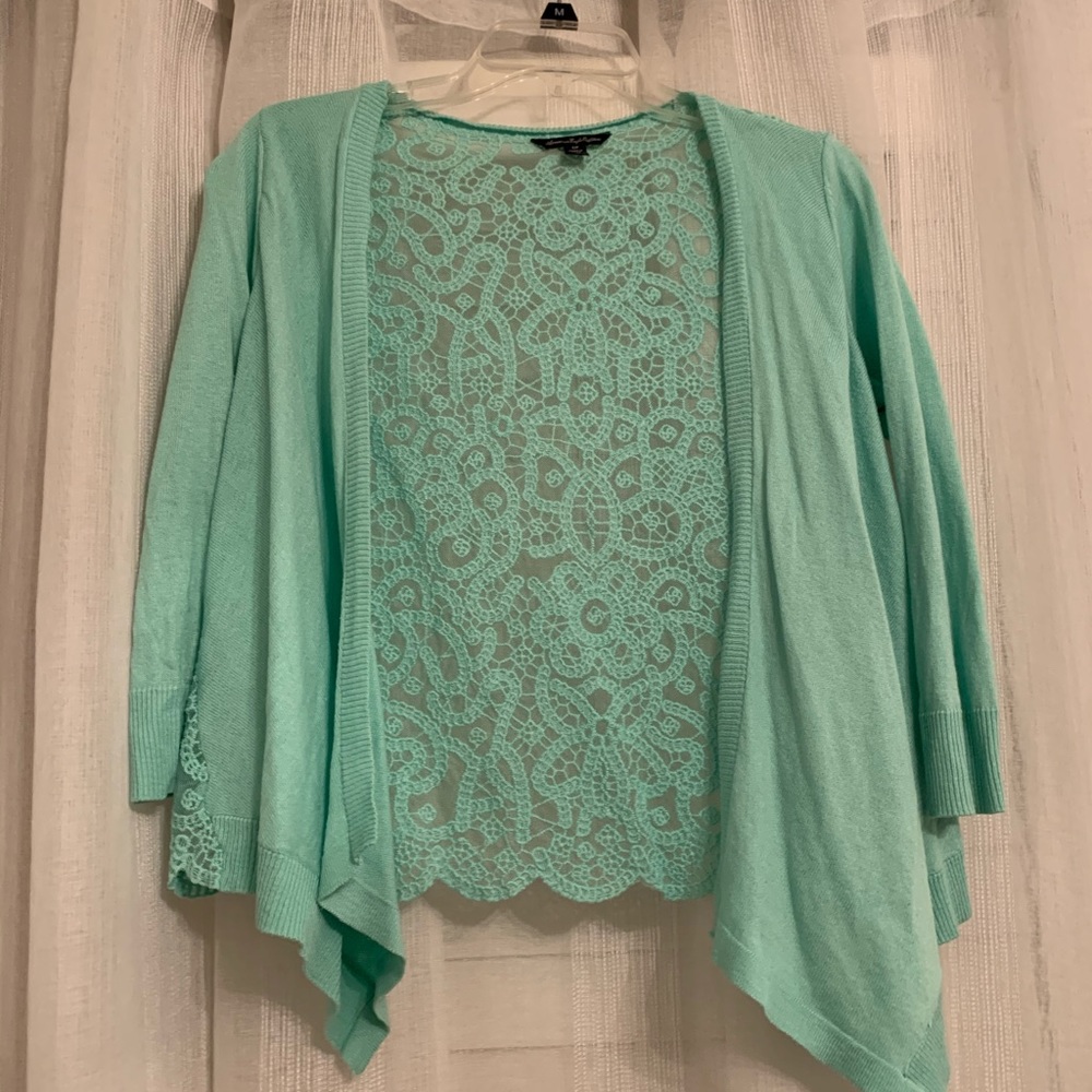 Mint green cardigan with lace back